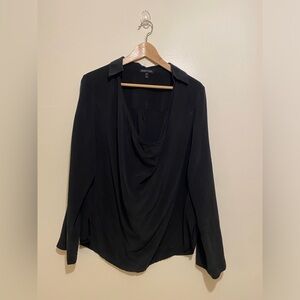 Eileen Fisher Silk Black Drape Neck Blouse. Size M